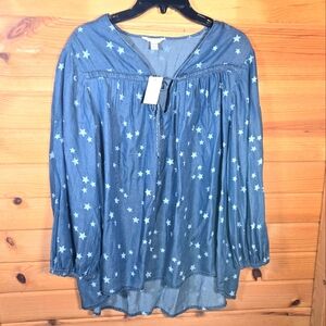 NWT Cato Blue Chambray Cotton Peasant Pullover Top Stars Womens 18/20